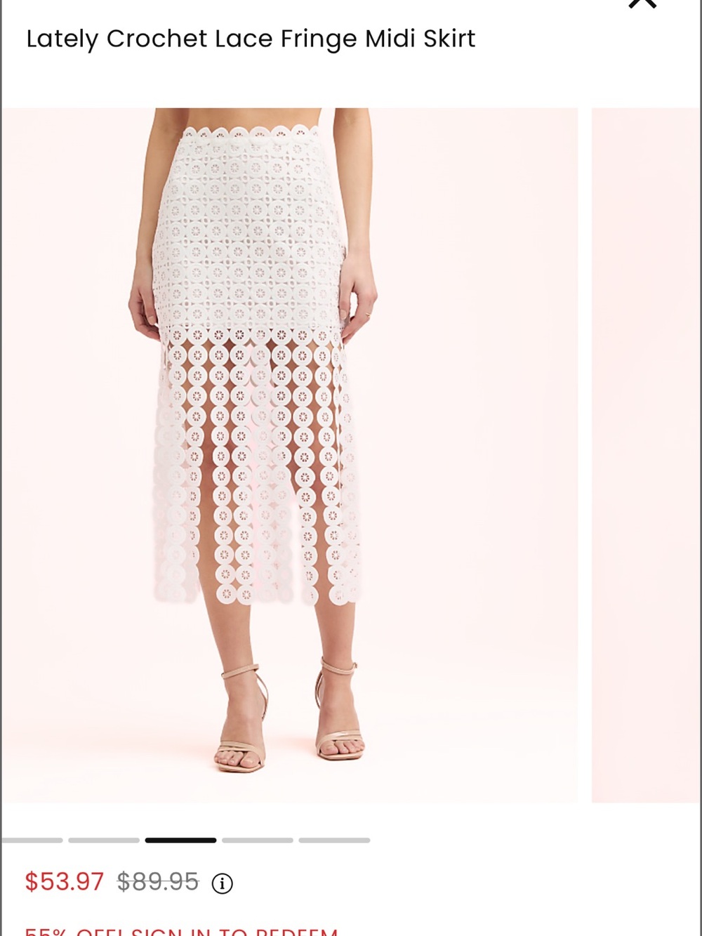 LOFT White Crochet Lace Midi Skirt with Fringe Hem